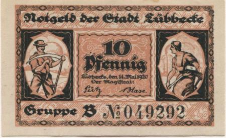 Lübbecke - Stadt - 14.5.1920 - 10 Pfennig 