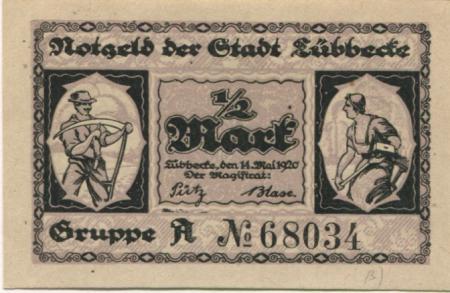 Lübbecke - Stadt - 14.5.1920 - 1/2 Mark 