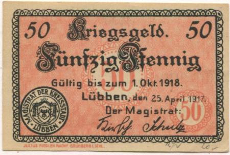 Lübben - Stadt - 25.4.1917 - 1.10.1918 -  50 Pfennig 