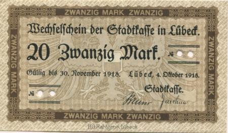 Lübeck - Stadt - 1.7.1920 - 31.12.1920 - 20 Mark 
