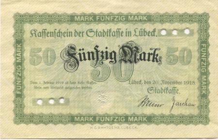 Lübeck - Stadt - 20.11.1918 - 1.2.1919 - 50 Mark 