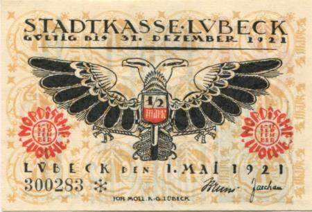 Lübeck - Stadt - 1.5.1921 - 31.12.1921 - 50 Pfennig 