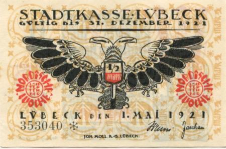 Lübeck - Stadt - 1.5.1921 - 31.12.1921 - 50 Pfennig 