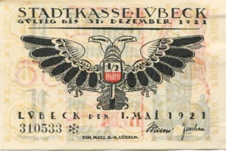 Lübeck - Stadt - 1.5.1921 - 31.12.1921 - 50 Pfennig 
