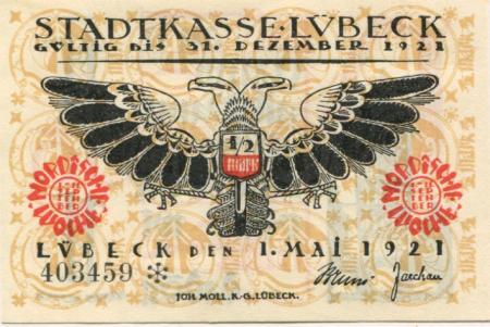 Lübeck - Stadt - 1.5.1921 - 31.12.1921 - 50 Pfennig 