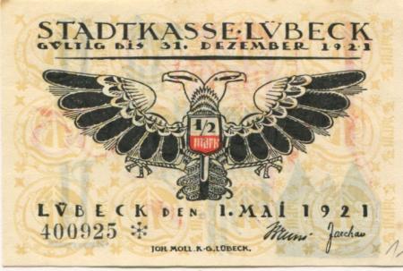 Lübeck - Stadt - 1.5.1921 - 31.12.1921 - 50 Pfennig 