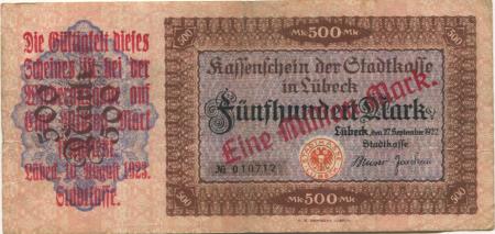Lübeck - Stadt - 10.8.1923 - 1 Million Mark 