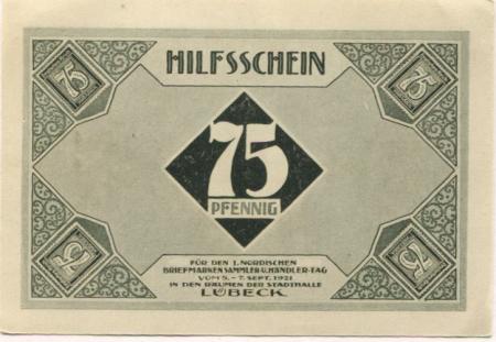 Lübeck - 1.Nordischer Briefmarkensammler- und Händler-Tag, Ausstellungsleitung - 5.9.1921 - 8.10.1921 - 75 Pfennig 