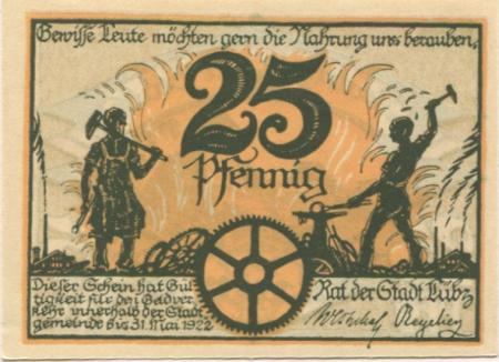 Lübz - Stadt - - 31.5.1922 - 25 Pfennig 