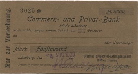 Lüneburg - Deutsche Evaporator AG, Abteilung Lüneburg - 4.8.1923 - 5000 Mark 