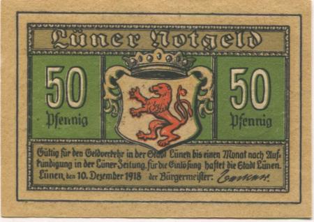 Lünen - Stadt - 10.12.1918 - 50 Pfennig 