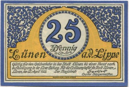 Lünen - Stadt - 12.4.1921 - 25 Pfennig 