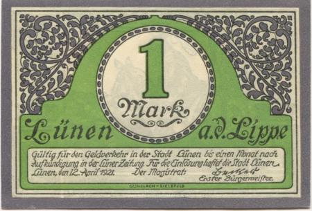 Lünen - Stadt - 12.4.1921 - 1 Mark 