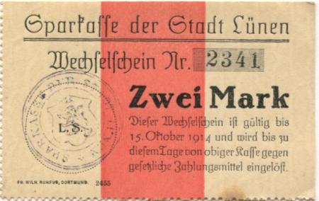 Lünen - Sparkasse der Stadt - - 15.10.1914 - 2 Mark 
