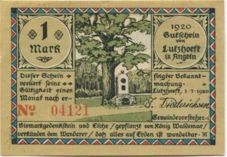 Lutzhöft (heute: Grundhof) - Gemeinde - 1.7.1920 - 1 Mark 