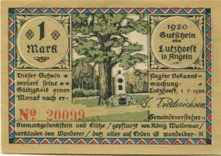Lutzhöft (heute: Grundhof) - Gemeinde - 1.7.1920 - 1 Mark 