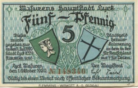 Lyck (heute: PL-Elk) - Stadt - 1.10.1920 - 5 Pfennig 