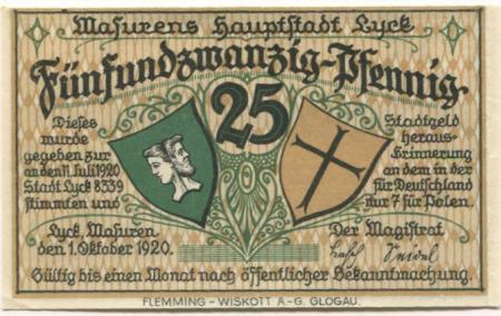Lyck (heute: PL-Elk) - Stadt - 1.10.1920 - 25 Pfennig 