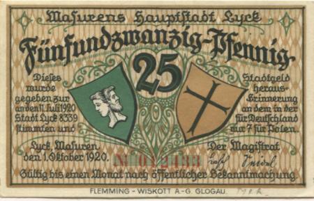 Lyck (heute: PL-Elk) - Stadt - 1.10.1920 - 25 Pfennig 