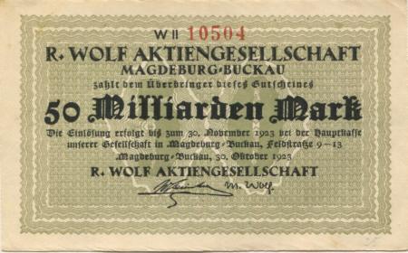 Magdeburg-Buckau - Wolf, R., AG, Feldstr. 9-13 - 30.10.1923 - 30.11.1923 - 50 Milliarden Mark 