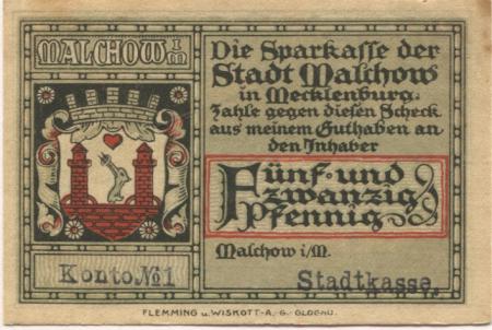Malchow - Stadt - -- - 25 Pfennig 