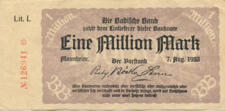 Mannheim - Badische Bank - 7.8.1923 - 1 Million Mark 