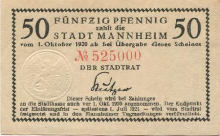 Mannheim - Stadt - - 1.7.1921 - 50 Pfennig 