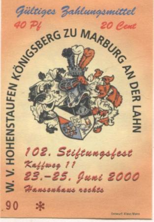 Marburg - W. V. Hohenstaufen-Königsberg, Kaffweg 11 (Hansen-Haus) - 23.6.2000 - 40 Pfennig 
