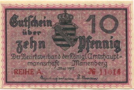 Marienberg - Amtshauptmannschaft - Mai 1917 - 31.12.1918 - 10 Pfennig 