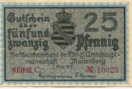 Marienberg - Amtshauptmannschaft - Mai 1917 - 31.12.1918 - 25 Pfennig 