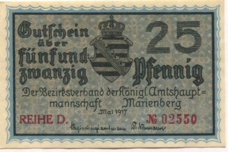 Marienberg - Amtshauptmannschaft - Mai 1917 - 31.12.1918 - 25 Pfennig 