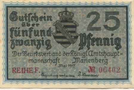 Marienberg - Amtshauptmannschaft - Mai 1917 - 31.12.1918 - 25 Pfennig 