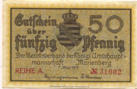 Marienberg - Amtshauptmannschaft - Mai 1917 - 31.12.1918 - 50 Pfennig 