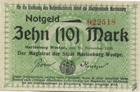 Marienburg (heute: PL-Malbork) - Stadt - 13.11.1918 - 10 Mark 