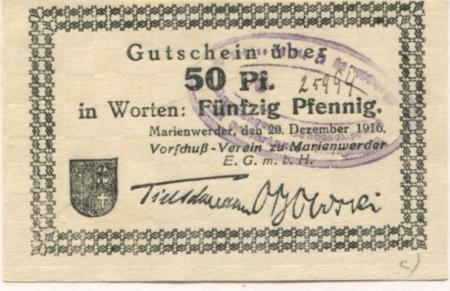 Marienwerder (heute: PL-Kwidzyn) - Vorschuss-Verein EGmbH - 20.12.1916 - 50 Pfennig 