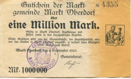 Markt Oberdorf - Marktgemeinde - 4.9.1923 - 1 Million Mark 