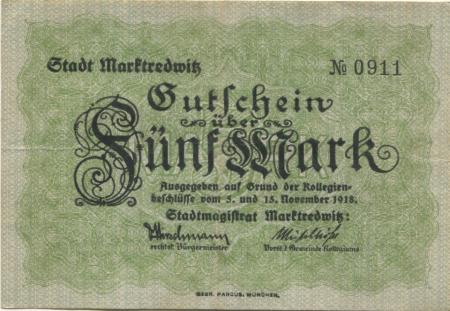 Marktredwitz - 5.15.11.1918 - 1.2.1919 - 5 Mark 