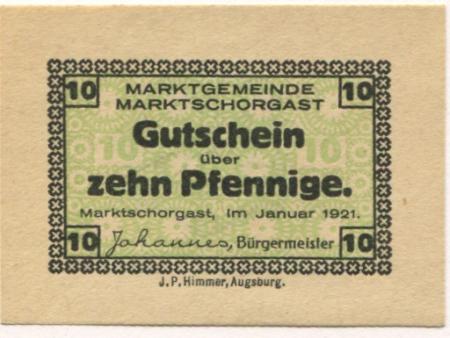 Marktschorgast - Gemeinde - Januar 1921 - 10 Pfennig 