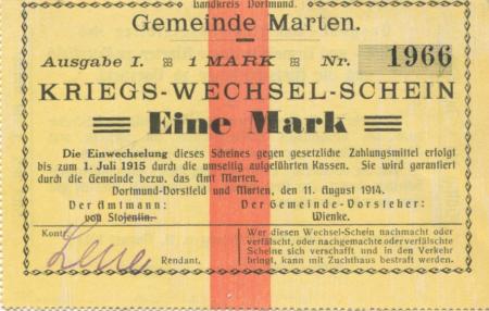 Marten (und Dortmund-Dorstfeld) - Gemeinde - 11.8.1914 - 1 Mark 