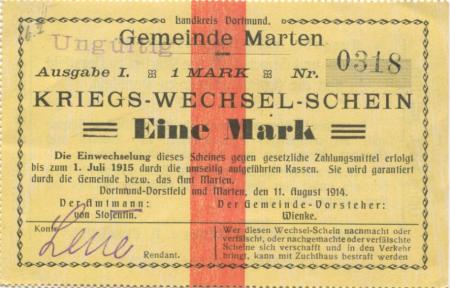 Marten (und Dortmund-Dorstfeld) - Gemeinde - 11.8.1914 - 1 Mark 