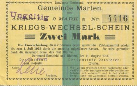 Marten (und Dortmund-Dorstfeld) - Gemeinde - 11.8.1914 - 2 Mark 