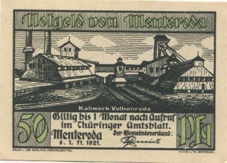 Menteroda - Gemeinde - 1.11.1921 - 50 Pfennig 