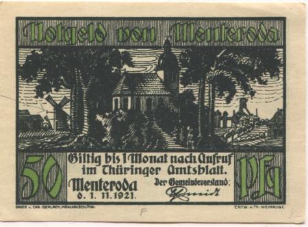Menteroda - Gemeinde - 1.11.1921 - 50 Pfennig 