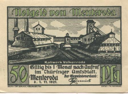 Menteroda - Gemeinde - 1.11.1921 - 50 Pfennig 