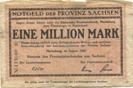 Merseburg - Provinzialverband Sachsen - August 1923 - 1 Million Mark 