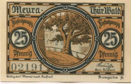 Meura - Gemeinde - 1.5.1921 -  25 Pfennig 