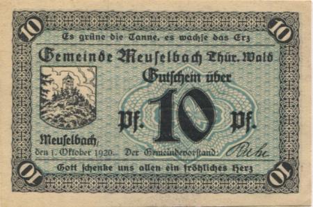 Meuselbach - Gemeinde - 1.10.1920 -  10 Pfennig 