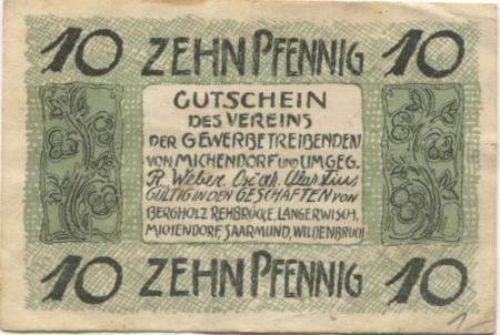 Michendorf - Verein der Gewerbetreibenden - -- - 10 Pfennig 