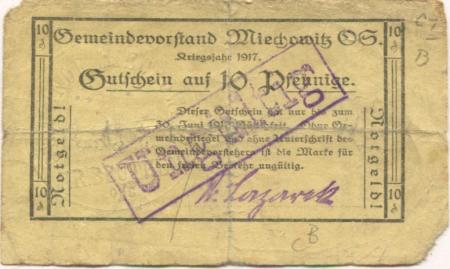 Miechowitz (heute: PL-Bytom) - Gemeinde - 1917 - 30.6.1917 - 10 Pfennig 