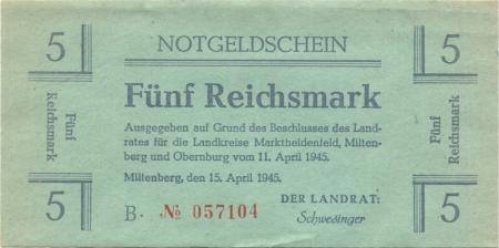 Miltenberg - Kreise Marktheidenfeld, Miltenberg und Obernburg - 15.4.1945 - 5 Mark 